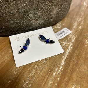 NWT Kendra Scott Ivy Ear Climber Earrings Vintage Silver Navy Mix